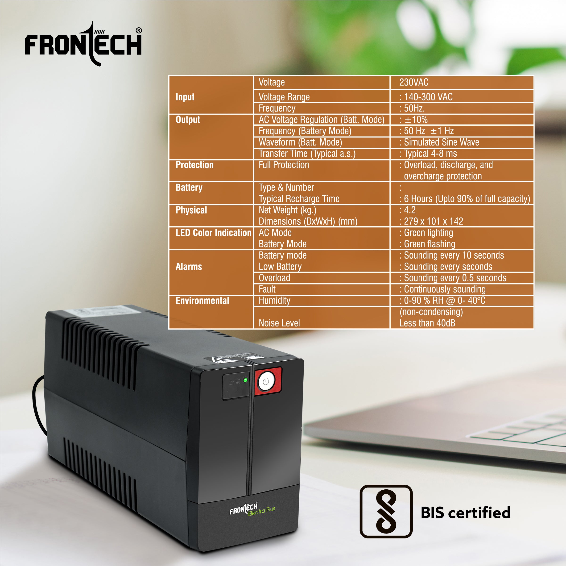 Frontech UPS Electra Plus 600VA/360W, Uninterrupted Power Supply System (2564) Frontech UPS Electra Plus 600VA/360W, Uninterrupted Power Supply System (2564)